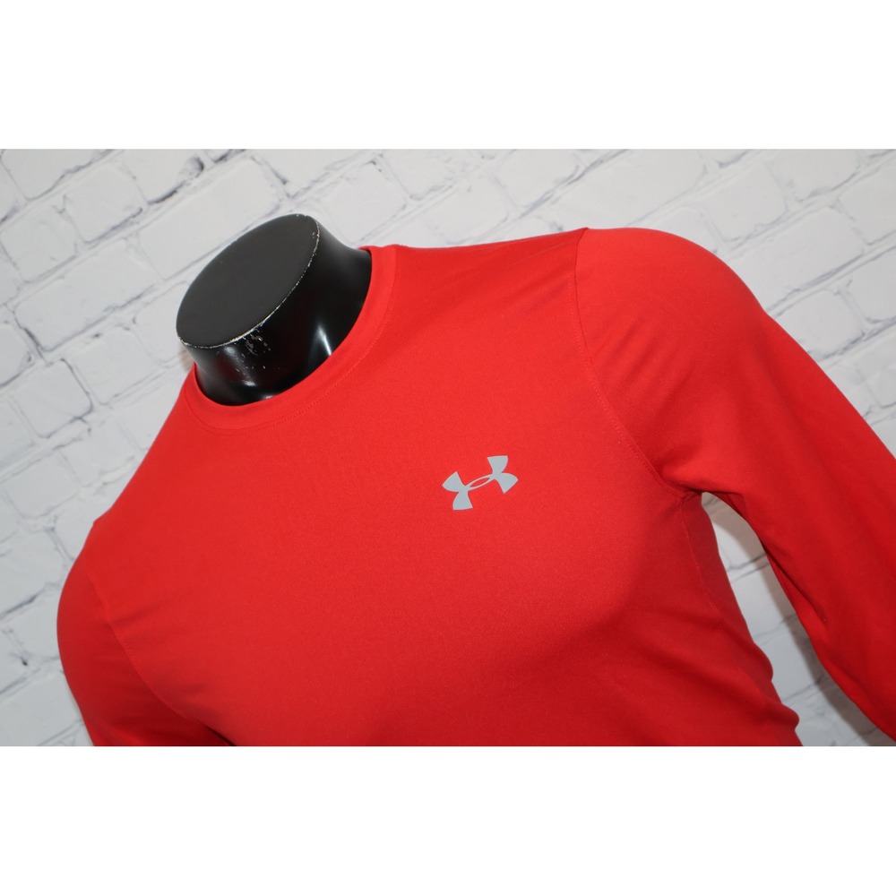 Under Armour ColdGear Gym Shirt Men Small Red Long Sleeve Loose Fit Athletic Top